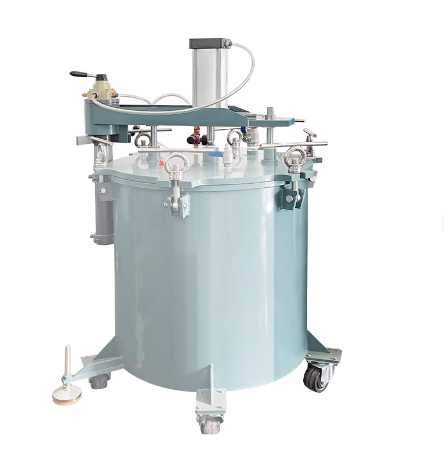 气动开盖碳钢压力桶PU胶覆膜压力缸气动压力罐带滚轮可定制